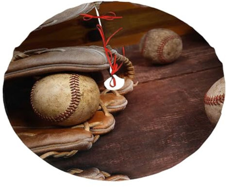 Baseball-Weihnachtsbaumrock mit Pompom-Besatz, Weihnachtsbaumkleid für Urlaub, Party, Innendekoration