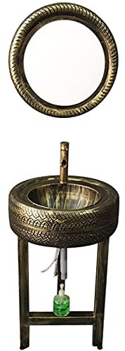 GLJTUO Mobile lavabo - Armadi da Bagno - Armadi da Bagno - Mobile lavabo Industriale Wind - Lavabo autoportante 22 x 22 x 33,4 Pollici, B: Nero, (A: Bronzo con Specchio)(A:Bronze with Mirror)