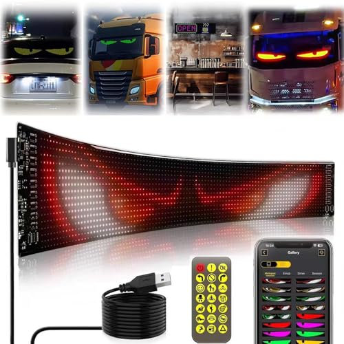 Lumière Yeux du Diable pour camions et Voitures, Grandes lumières LED dynamiques œil du Diable, écran Souple pour fenêtre de Voiture, Yeux LED dynamiques du Diable programmables 20 * 64