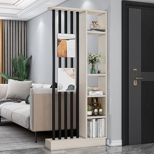 Raumteiler Trennwand,Paravent Raumteiler,Raumteiler Paravent Trennwand, Wand Trennwand Holz Lamellen Säulen, Massivholz Paravent Trennwand Post,Trennwände In Säulenform(Khaki Gray/Black)