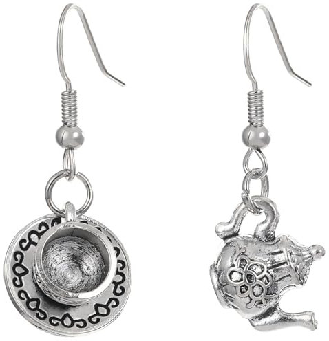 Cute 3D Teapot Coffee Cup Earrings Dangle Vintage Zinc Alloy Jewelry for Women Funny Accessories Party Gifts, Medium, Metal, No Gemstone