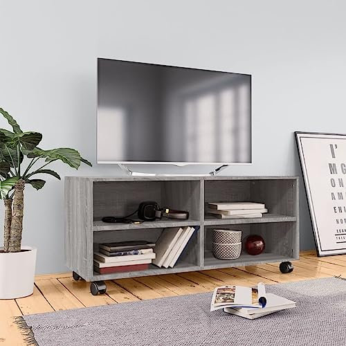 Homgoday Sonoma Meuble TV avec roulettes Gris 90 x 35 x 35 cm Bois multicouche, Meuble TV Meuble bas pour TV pour table de salon industrielle Support TV salon