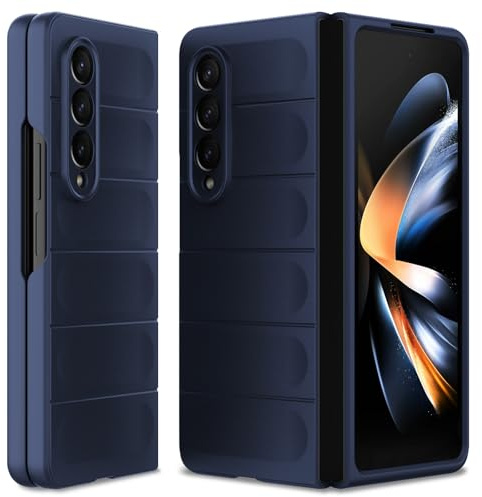 BonYonka Hülle für Samsung Galaxy Z Fold 4, Blau | Hard PC Rückseite, Stoßfestes Wellenmuster, Kratzfeste Oberfläche, Rundumschutz mit Kameraschutz