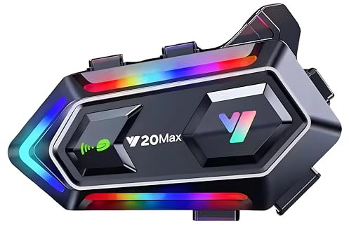 Trezno Y20 MAX Motorcycle Helmet Bluetooth Headset, Intercom System for 2 Riders, Hi-Fi Stereo, RGB Lights, IPX6 Waterproof, 300m Range, 1000mAh Battery with both Soft Mic & Hard Mic