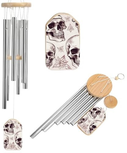 Großes Windspiel für den Außenbereich, skizzenhafte Totenköpfe, Gedenk-Windspiele für Garten, Hängedekoration, Beileidsgeschenke