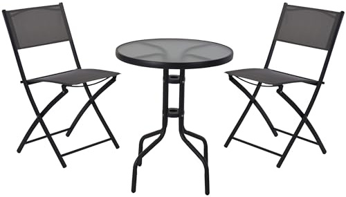 Annastore 3-TLG. Gartenmöbel Set aus Metall zusammenklappbar - Bistroset 3-teilig - Balkonmöbel klappbar - Gartentisch mit 2 Stühlen - Gartenmöbel Set