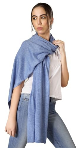 ROSERA Pashmina-Schal aus Kaschmir, gestrickt, 100 % Kaschmir, extra groß, für Damen, Reisen, Blau, Large