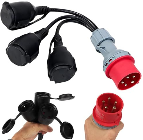 Adaptador Cee De Alta Corriente, Enchufe Cee De 5 Pines 16 A, Adaptador Cee De 400 V, Adaptador Enchufe Camping, Con Tapa Abatible y Enchufe Protección Contacto, Para Caravanas,Industrias Agricultura