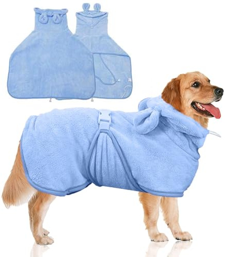 BAISHUWU Hundebademantel, Haustier-Bademantel für Hunde und Katzen, Hundebademantel aus Mikrofaser, Bademantel Hund Extra Saugfähig, Hund Bademantel mit Kapuze, Verstellbarer Kragen und Bauchgurt