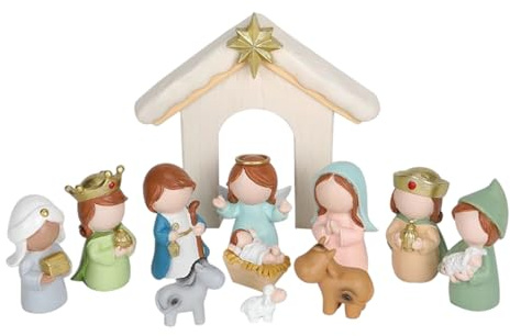 Generisch Krippenfigur, 12pcs Weihnachten Krippenfiguren, Nativity Scene Cartoon Niedliche Version, Geschenk Für Kinder Dekorative Ornament