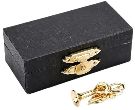 Miniatur-Posaunenadel, Mini-Musikinstrument-Brosche mit Box, Musikinstrument-Ornament, Anstecker, Broschen für Männer und Frauen
