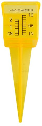MeevrgR 1,5 Zoll Sprinkler Regenmesser für Rasen und Garten - Klares Kunststoffgehäuse mit großem Digitaldruck, PP-Material, Gelb, 12,5 x 4,8 cm, hält bis zu 3,8 cm Niederschlagsmessung