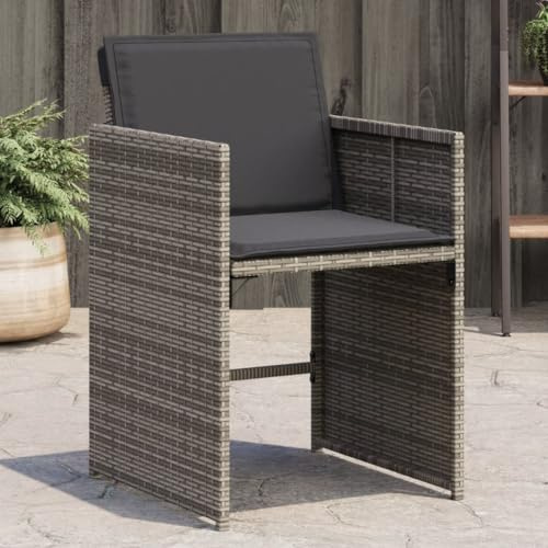 QZZCED Set mit 4 Gartenstühlen mit Kissen aus synthetischem Rattan, Grau, klappbare Rückenlehne und robuste Stahlstruktur, langlebige und bequeme Outdoor-Möbel für die Terrasse