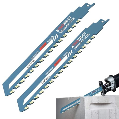 2Pcs 10In Alloy Reciprocating Saw Blades, Universal Masonry Cutting Blade | Minimize Dust Design Precise & Clean Cut for Concrete, Brick, Cement & Composite Panels Sand-lime Brick, Aerated Concrete