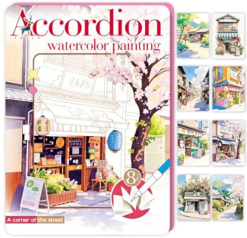 Glvomazty Cahiers D'aquarelle Livre, Carnet Coloriage Adulte Anti Stress, Livre-Magique-Eau Peinture Avec Pinceaux et 12 Couleurs pour Débutants Adultes Cadeau Creatif