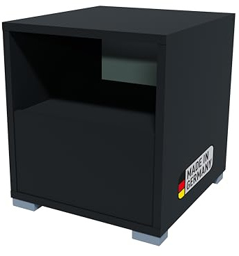 BadeDu Veer Regal mit Klappentür in Anthrazit – 35 x 40 x 38 cm, mit 2 Fächern, Kompaktes Aufbewahrungsmöbel, ideal für jedes Zuhause oder Büro, stapelbar – Made in Germany