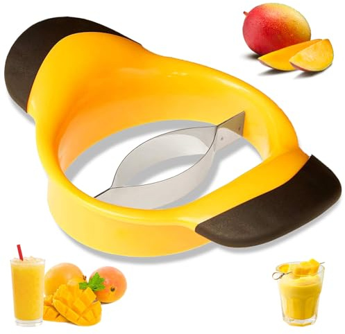 Mango Cutter Mango Slicer with Ergonomic Rubber Handle Easy to Remove and Share - Mango Cutter Corer Splitter with Stainless Steel Blade and Fruit Holder - for Mango Parts & Coring