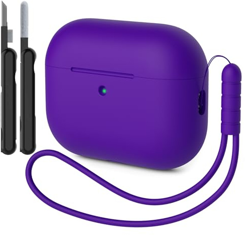AOTUAO Custodia Compatibile con AirPods Pro 3 Case Cover, Case Protettiva Antiurto in Silicone per AirPods Pro 3a Generazione Custodia con Kit di Pulizia e Silicone Lanyar, Purple