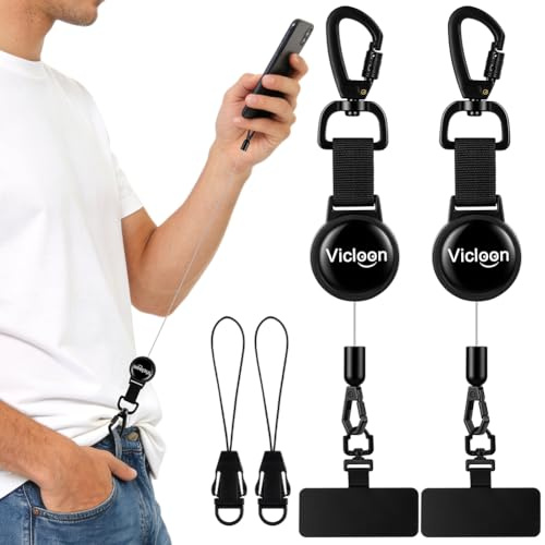 Vicloon Anti Diebstahl Handy Lanyard, Handy Sicherung mit Stahlseil & Karabiner, Modifizierbares Handys-Seil, Handys-Umhängeband für Outdoor wie Wandern, Klettern und Angeln