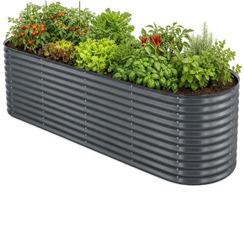 HomeLuxWorld Hochbeet Metall 240x80x80 cm, verzinkter Stahl, wetterfest, oval mit abgerundeten Ecken, inkl. MontageSet, Handschuhe und Nagetierschutz (Anthrazit, 240 x 80 x 80 cm)