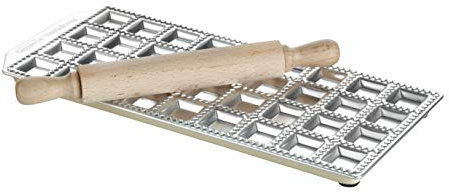 Imperia 36 Hole Ravioli Tray and Rolling Pin, Silver