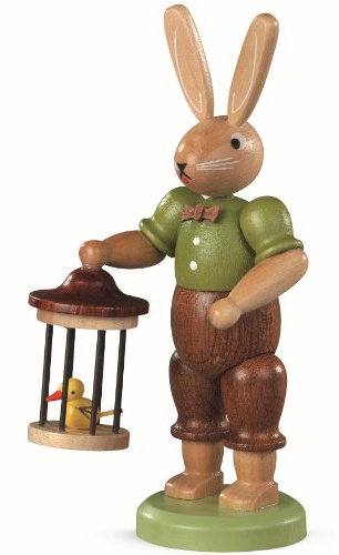 Müller Erzgebirge Hase mit Vogelkäfig farbig klein 11cm