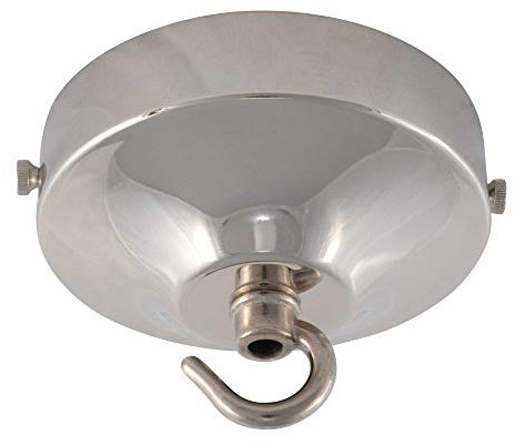 Rosetón para techo ElekTek cóncavo de 100 mm de diámetro con pletina de montaje y gancho - Para lámparas colgadas y candelabros - Acabados con recubrimientos metálicos y en polvo Níquel