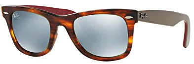 Ray-Ban Unisex Wayfarer Sonnenbrille, Mehrfarbig (Gestell: Havana/Grau/Violett-Rot, Gläser: Silber Flash 117830), Medium (Herstellergröße: 50)