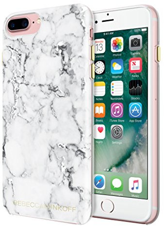 Rebecca Minkoff iPhone 7 Plus Case, Double Up Designer Phone Case [Protective] fits iPhone 7 Plus - Marble Print Silver Foil