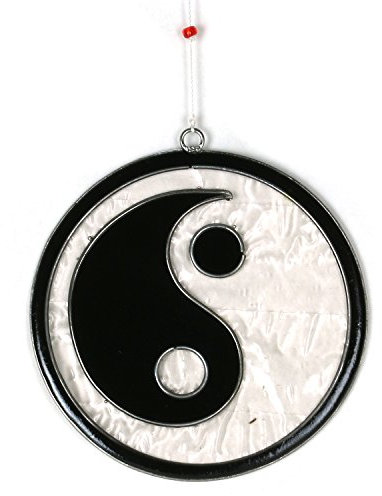 ART-CRAFT Fenster Hängedeko Sonnenfänger – Handgemachter Suncatcher für magische Lichtspiele – Fensterdeko und Gartendekon – Handbemalte Fensterdekoration - Motiv Ying-Yang schwarz