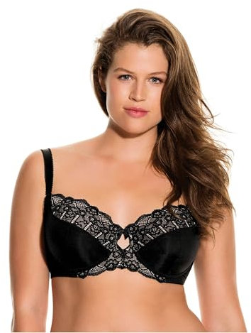 Dorina CELINE - Soutien-Gorge avec Armatures pour Femme, Non Rembourré, Bonnets Moulés avec Dentelle Florale, Bretelles Réglables en Picot, Doublure en Mesh de Soutien, Noir