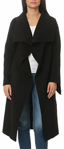 malito Damen Mantel lang mit Wasserfall-Schnitt | Trenchcoat mit Gürtel | weicher Dufflecoat | Parka - Jacke 3040 (schwarz)