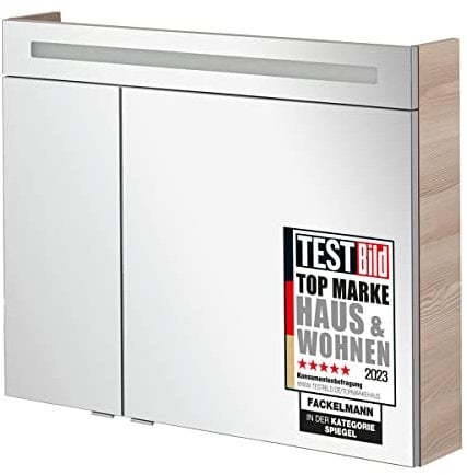 FACKELMANN Spiegelschrank B.CLEVER/zweitürig/mit gedämpften Scharnieren/Maße (B x H x T): ca. 90 x 71 x 16 cm/hochwertiger Spiegelschrank/Möbel fürs Bad/Korpus: Braun hell