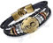 Flongo Lederarmband Horoskop Armband Damen Armkette Herren Armreif, Leder-Armband Armreif Manschette Manschettenknopf Schwarz Gold Golden Horoskop Tierkreis Sternzeichen Sternbild Zwillinge