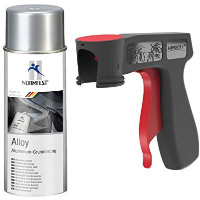 AUPROTEC Pistolengriff + Normfest Aluminium Grundierung Alloy Alu Grund Aluspray 600°C hitzebeständig Spray 1x 400ml