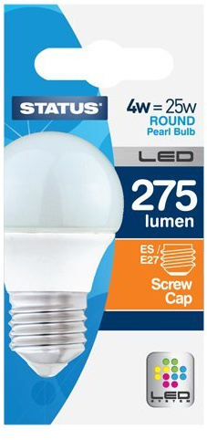 Status 2.5w = 25w = 250 lumens LED - Round - E27 - PA - Pearl - Warm White - 1 pk Box - in White CDU