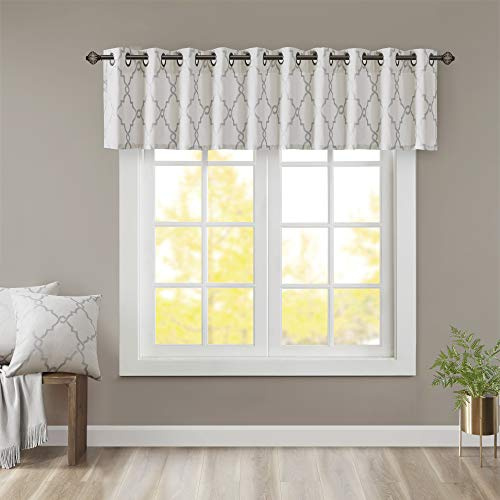 Madison Park Light Filtering Fretwork Print Valance, 50x18 Ivory/Grey