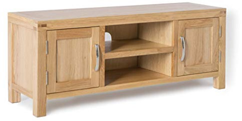 Abbey Light Oak Large TV Cabinet Unit | Roseland Furniture 120 cm Solid Wood Television Table Stand for TVs up to 54 inches for Living Room or Bedroom | Fully Assembled