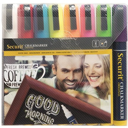 Securit Original Medium Chalk Markers – 2-6 mm Fine Nib, Pack of 8 Basic Colours – Vibrant Liquid Chalk Pens for Whiteboard, Blackboard & Glass – Erasable & Non-Toxic