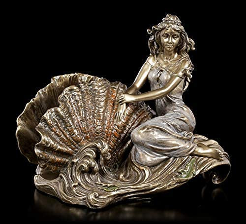 Serviettenhalter - Meerjungfrau Figur sitzt neben Muschel | Tisch-Deko, bronziert und coloriert, B 17 cm