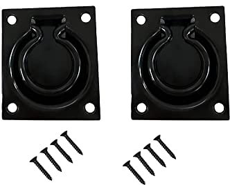 QCAA Solid Brass Flush Ring Pull, 3 x 3-1/2, Matte Black, 2 Pack, Made in Taiwan