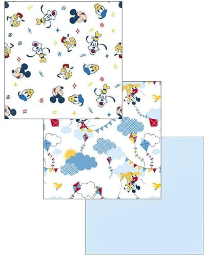 Disney Set mit 3 quadratischen Mullwindeln aus Baumwolle für Neugeborene Minnie und Mickey Art. 1999 (hellblau)