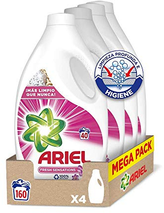 Ariel Detergente Lavadora Líquido, 160 Lavados, Fragancia Sensaciones, 4 Unidad (Paquete de 1)