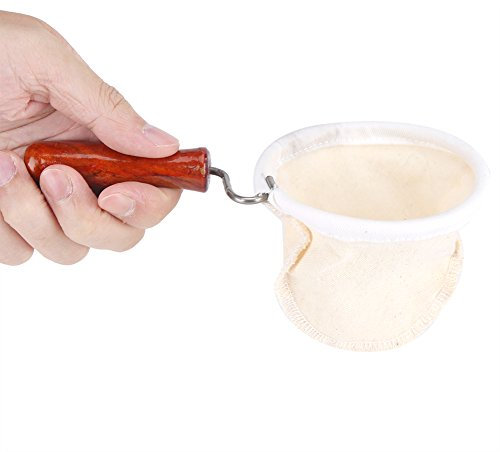 DEWIN Outil de Filtre à Café,Filtre à Café en Tissu Filtre à Café Faite à la Main Réutilisable Café Filtre en Tissu Flanelle Sac avec Manche en Bois(L)