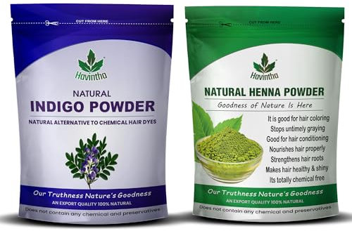 Havintha Natural Indigo Powder and Henna Powder Combo for Black Hair Colour (227g+227g)
