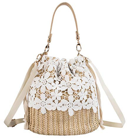 YAKEFJ Stroh-Umhängetasche, Damen-Handtasche mit Tragegriff oben, Sommer, Strand, Geldbörse, Schultertasche, blume, Einheitsgröße