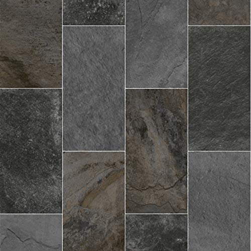 247Floors Forli Tile Effect Vinyl Flooring 2.3mm Realistic Foam Backed Slip Resistant Lino (3m x 2m / 9ft 10 x 6ft 6, Dark Stone Tiles)