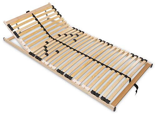 Madera 7 Zonen Lattenrost zur Selbstmontage, mit 28 Leisten, extra stabil durch durchgehende Holme, Größe: 100 x 200 cm, mit Kopfteilverstellung