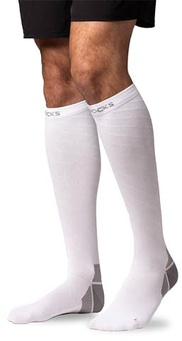 Snocks Kompression Socken - Verbesserte Performance - Kompressionsstrümpfe Damen Herren - Idealer Begleiter beim Laufen, Radfahren oder Flugreisen - Weiß - 35-38