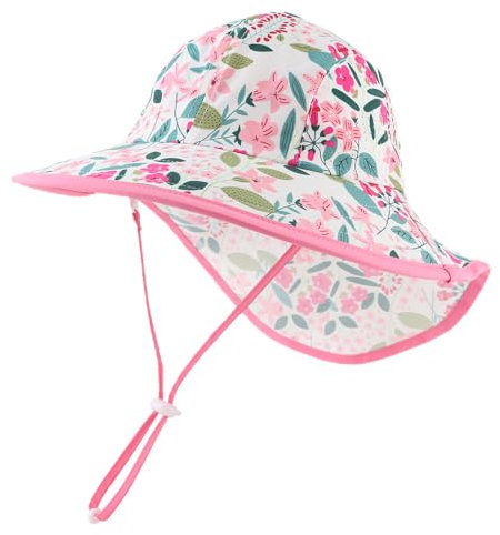 Pesaat Baby Sonnenhut Mädchen Mit UV-Schutz Sonnenmütze Baby Junge Mit Nackenschutz Sommermütze Kinder Babymütze Sommer(Mirabilis Jalapa, Gr.1-4Jahren(48-52))